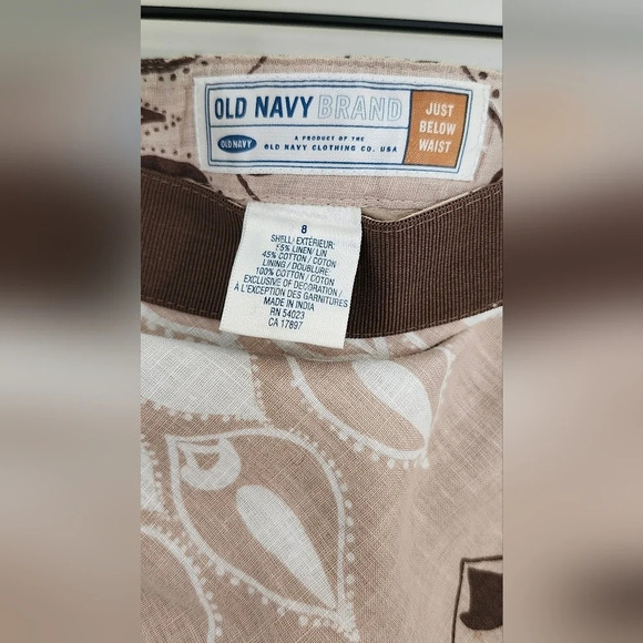 Brown Tan Womens Flare Skirt Size 8 Brown Geometric Linen Blend Knee Y2K Retro - Picture 2 of 6